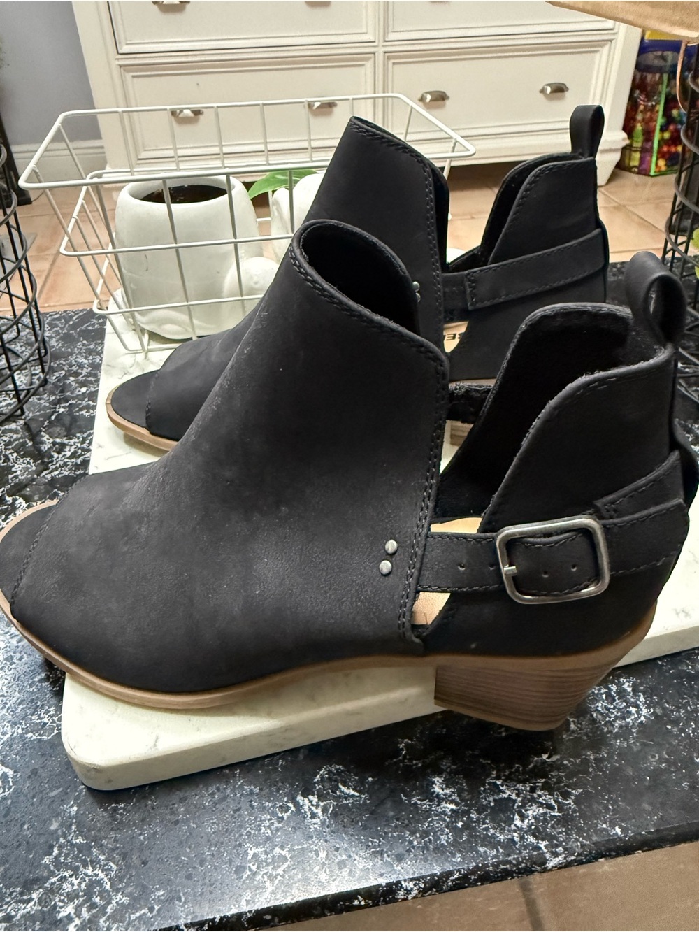 UNR8EDWomen’s Black Open-Toe Buckle Heel Booties
